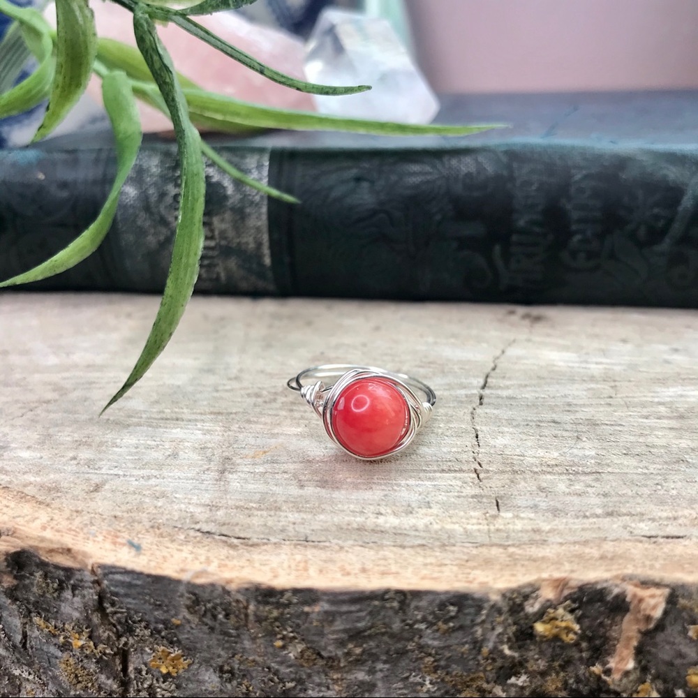 Red Handmade Silver Plated Ring
